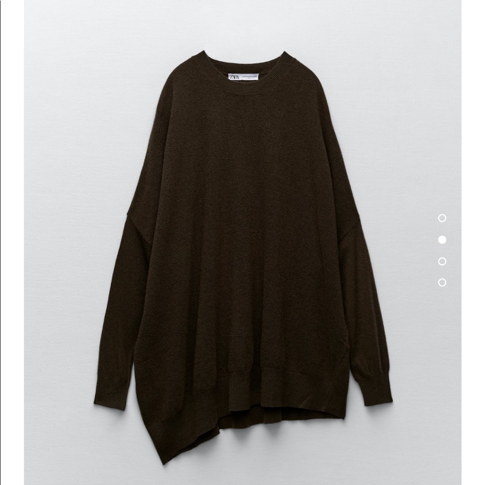 NWT Zara women Asymmetrical Wool Sweater brown khaki oversized fit size M